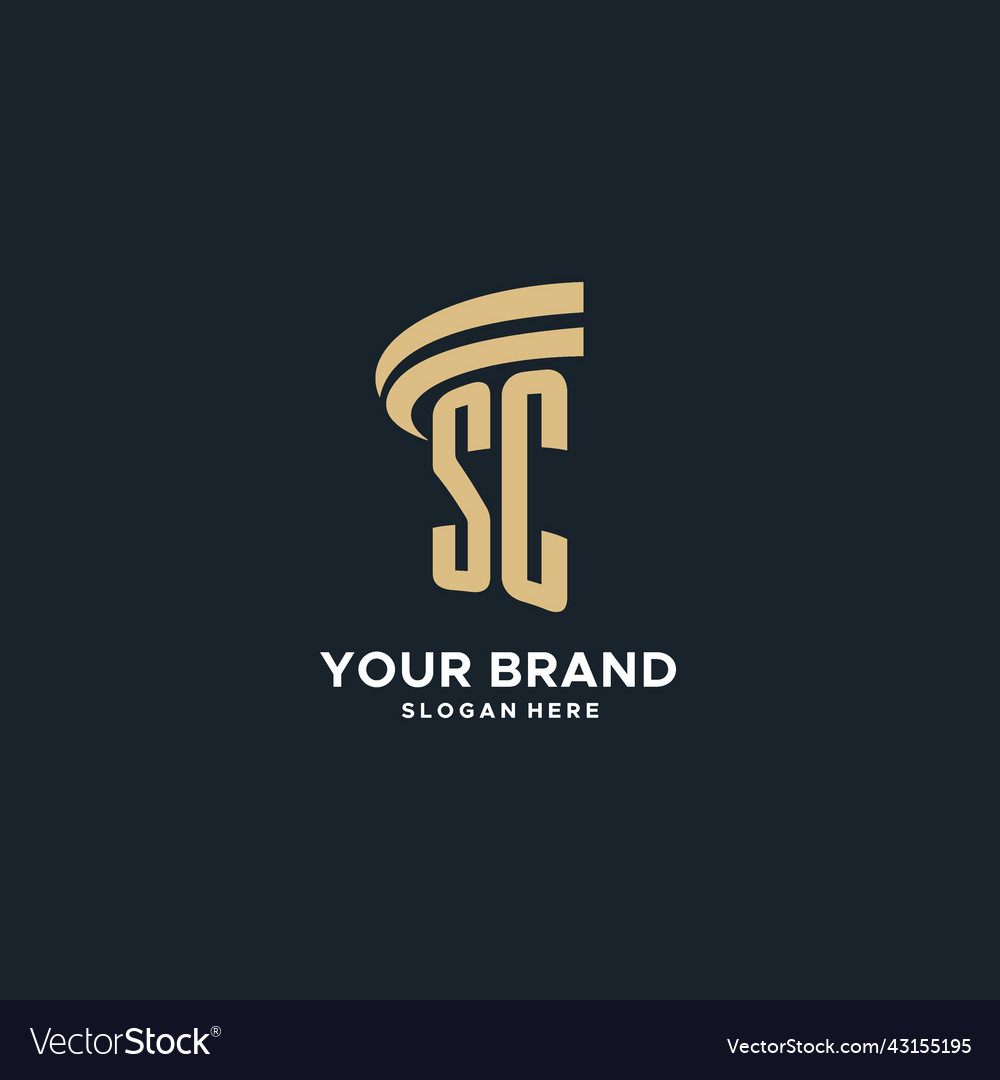 Sc Monogram With Pillar Icon Design Luxury Vector Image