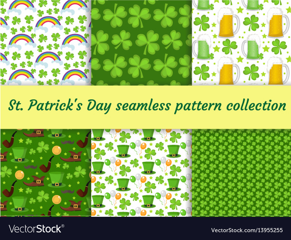 St Patricks Day Seamless Pattern Collection With Vector Image