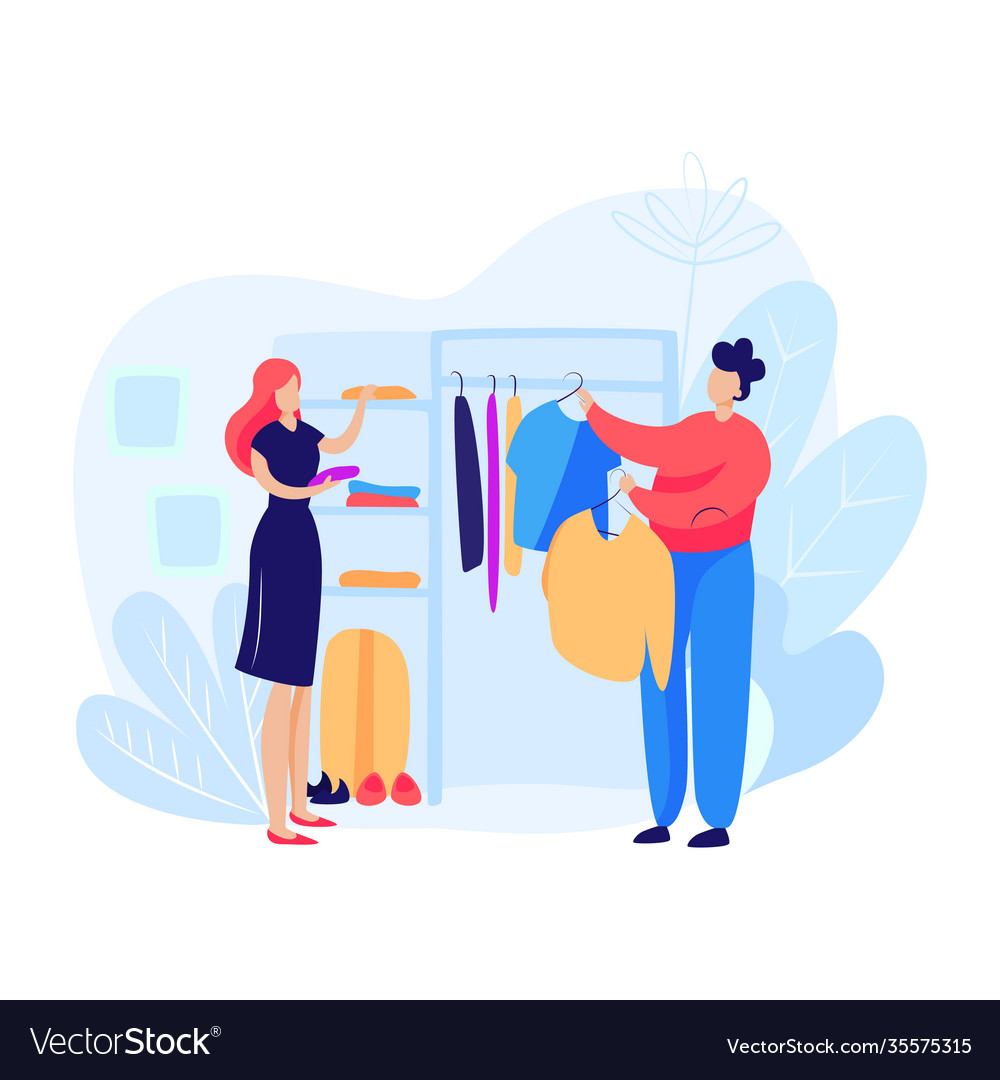 Woman And Man Choosing Clothes Royalty Free Vector Image