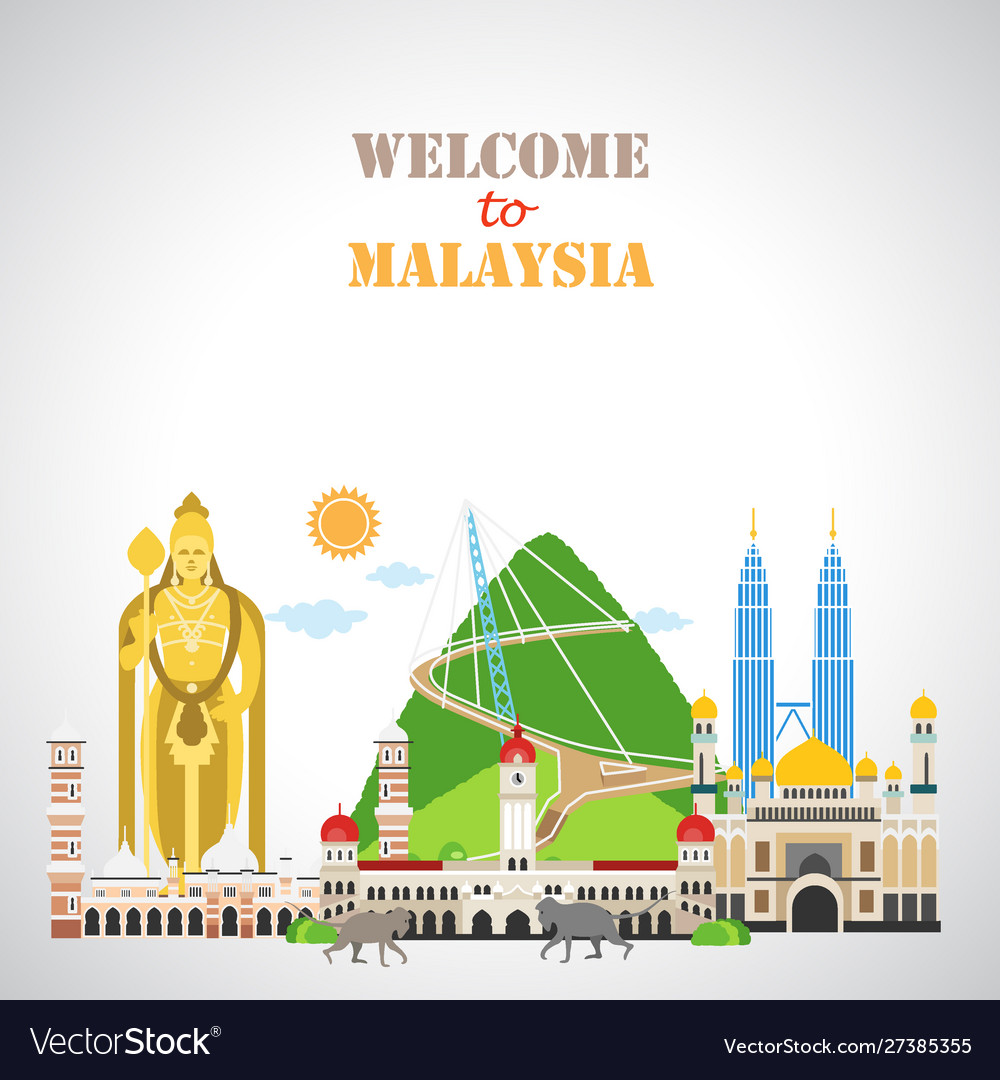 Travel Background With Landmarks Malaysia Vector Image