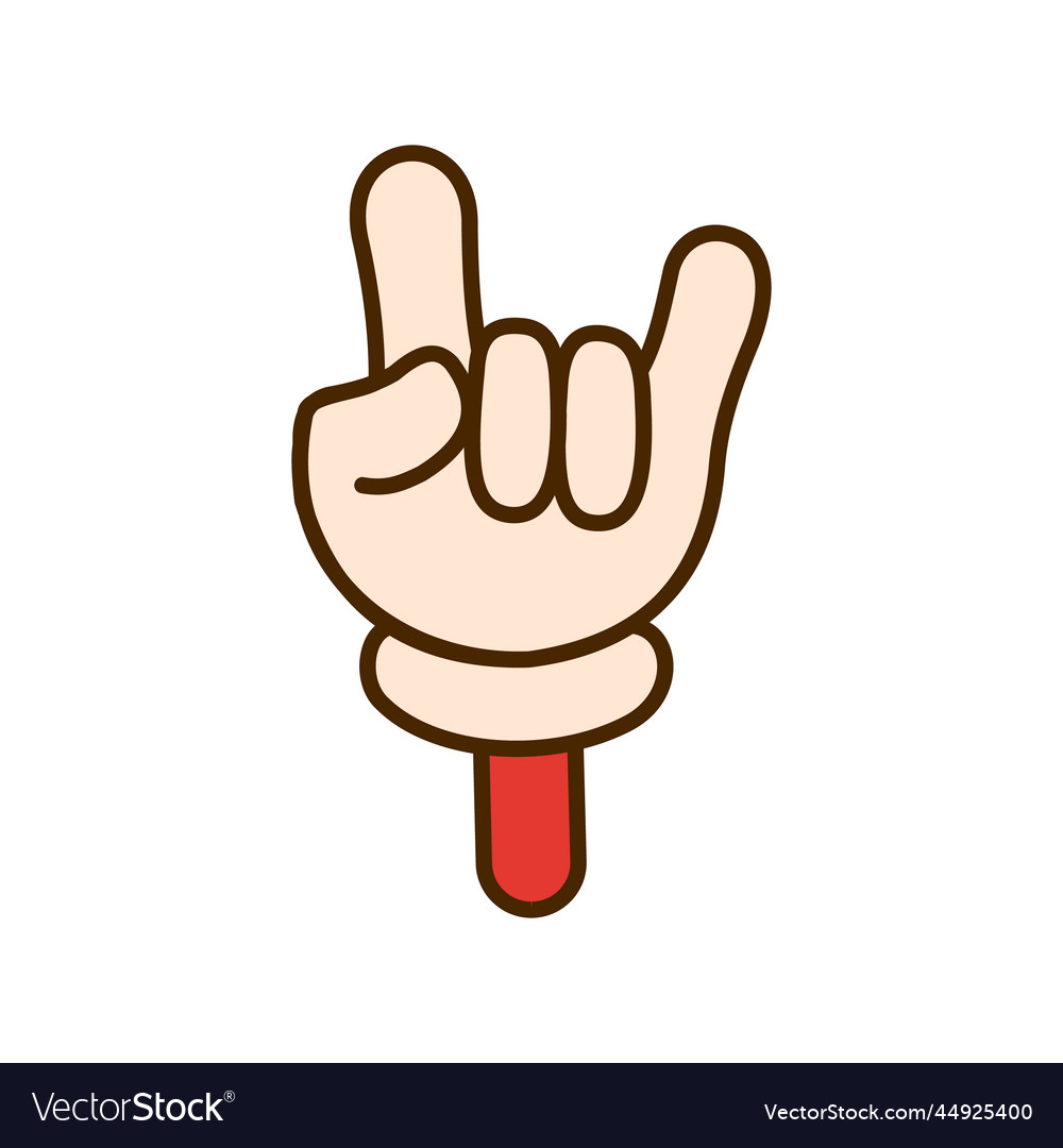 Rock On Hand Gesture In Comic Cartoon Style Vector Image