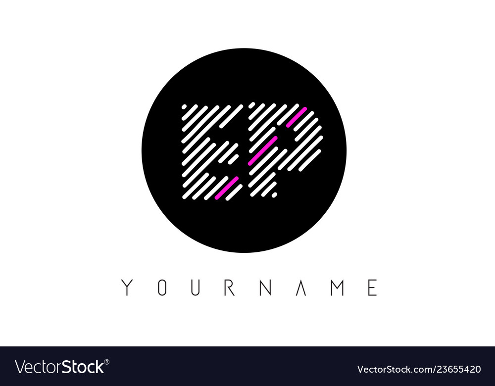 Ep Letter Logo Design With White Lines And Black Vector Image