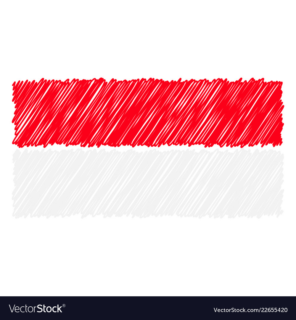 Hand Drawn National Flag Of Indonesia Isolated Vector Image