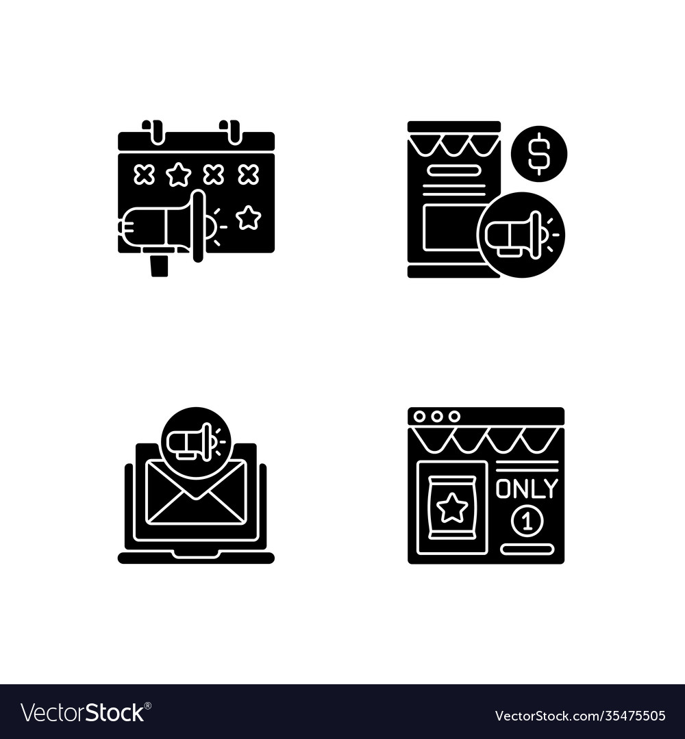 Marketing Strategies Black Glyph Icons Set Vector Image