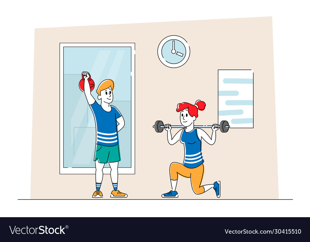 Characters Training In Gym Woman Squatting Vector Image