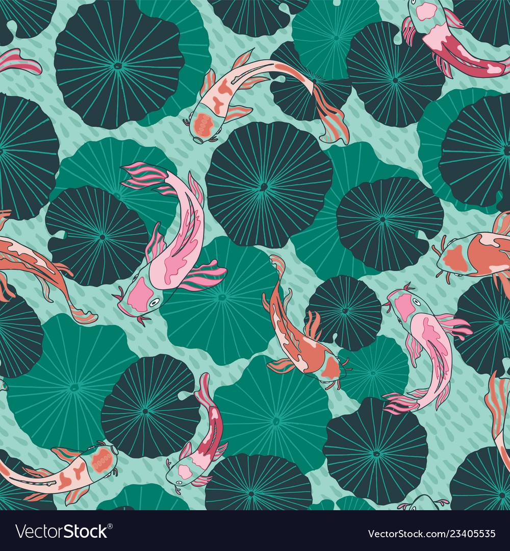 Seamless Pattern With Hand Drawn Koi Fish Vector Image