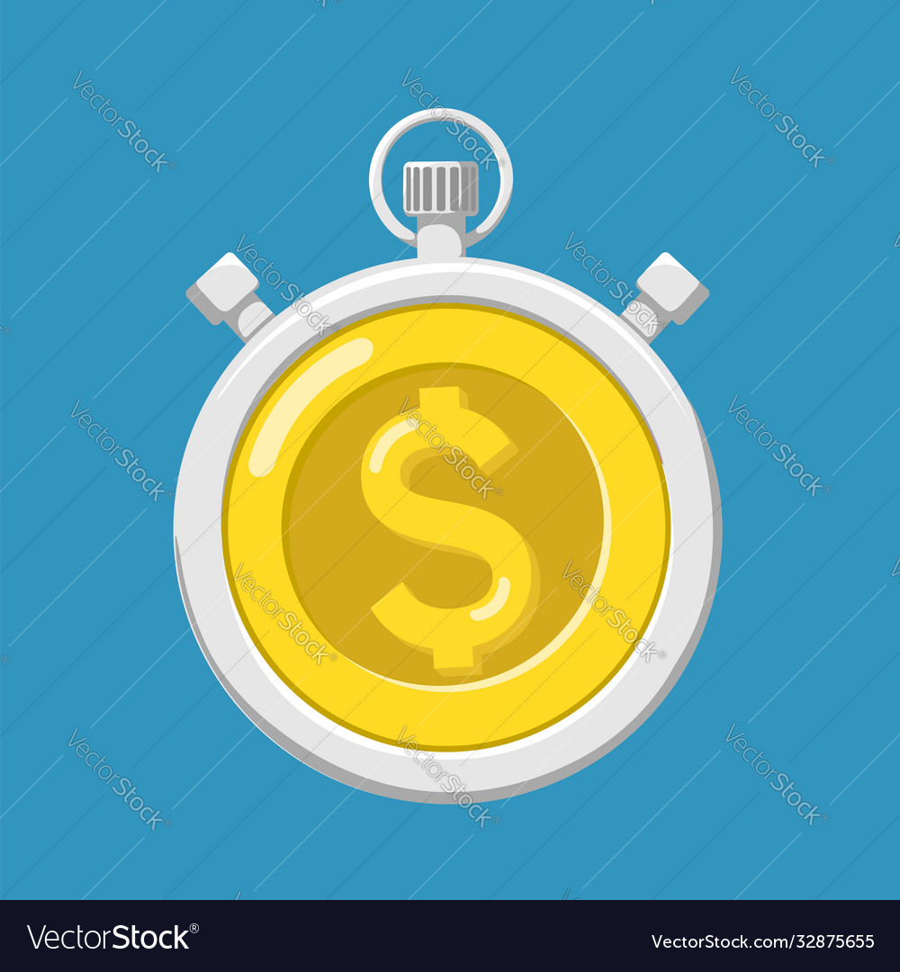 Stopwatch With Gold Dollar Currency Coin Vector Image