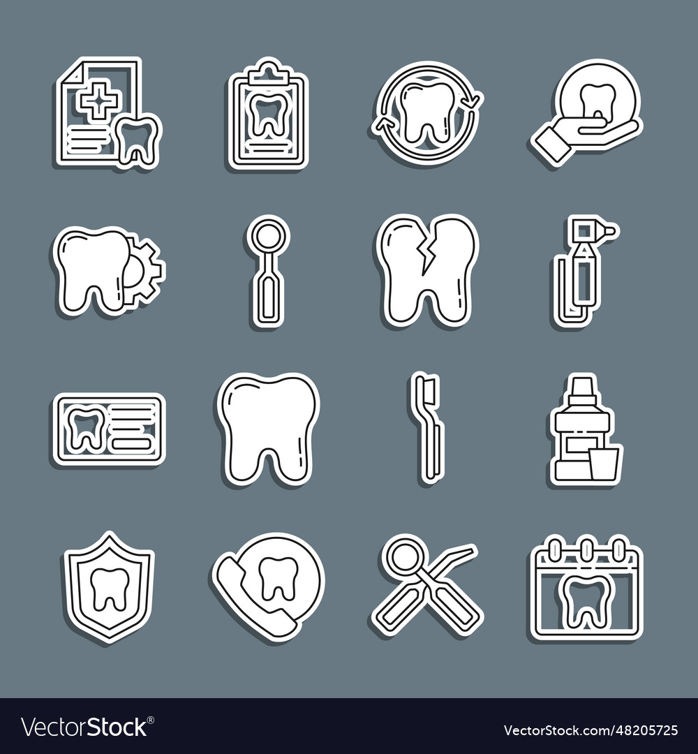 Set Line Calendar With Tooth Mouthwash Bottle Vector Image