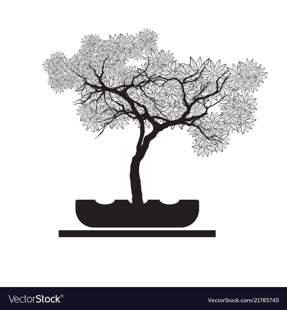 Bonsai Tree Plant Silhouette Icons On Background Vector Image