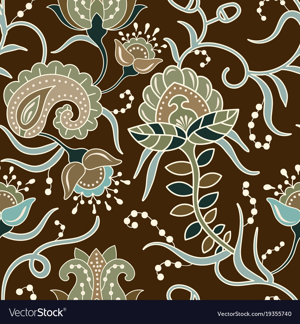 Seamless Pattern With Stylized Flowers And Plants Vector Image