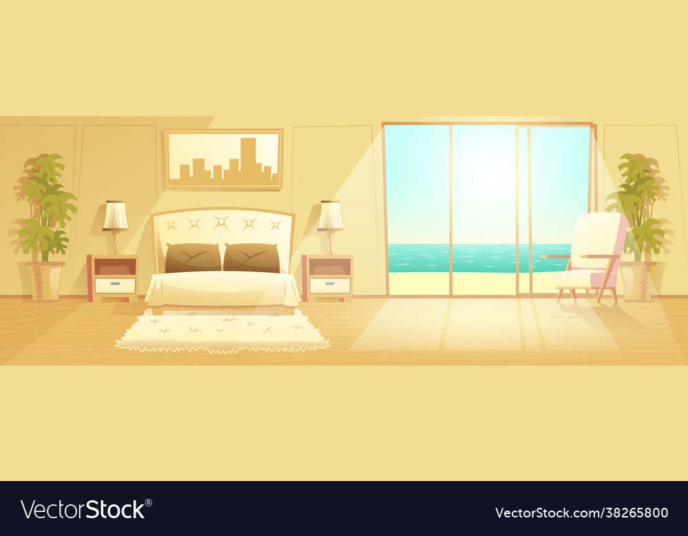 Luxury Resort Hotel Room Interior Cartoon Vector Image