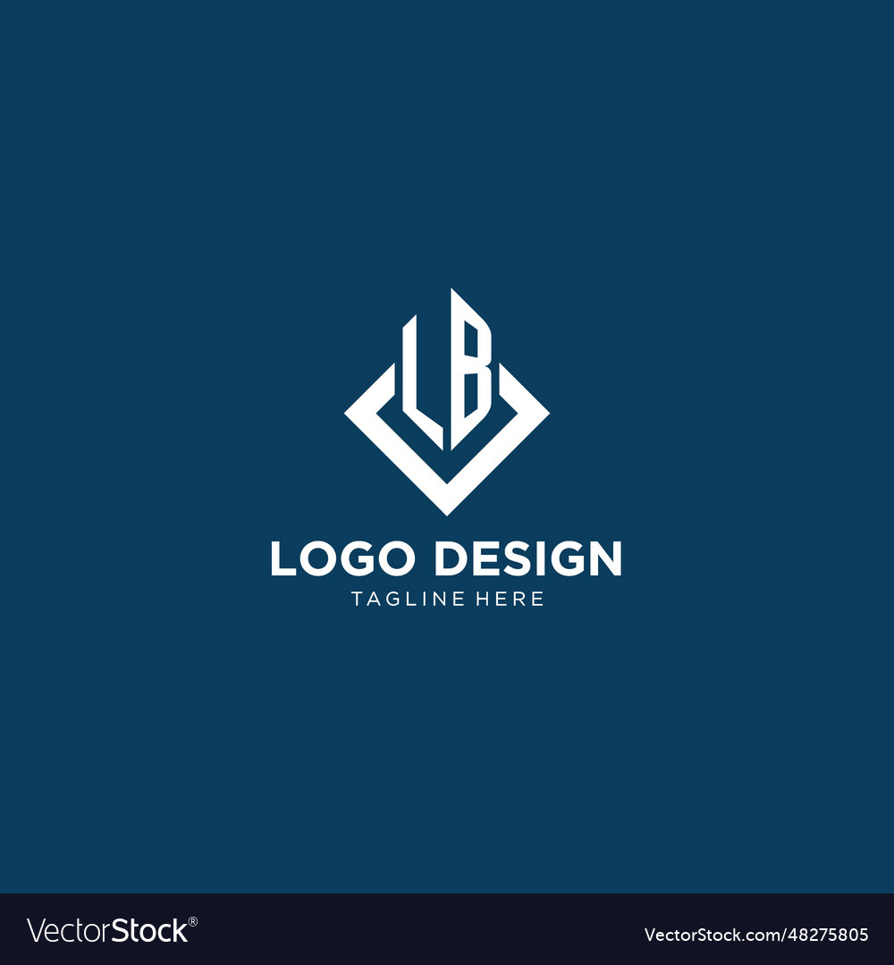 Initial Lb Logo Square Rhombus With Lines Modern Vector Image