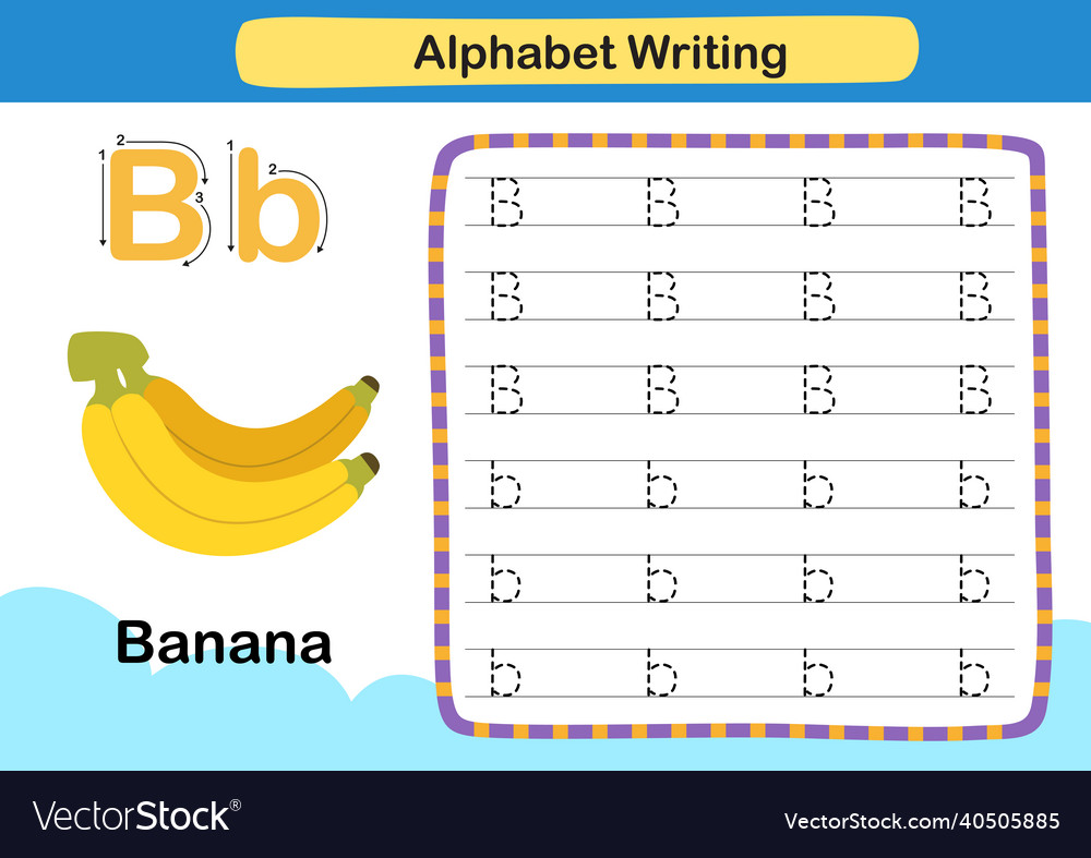 Alphabet Letter B Banana Exercise With Cartoon Vector Image