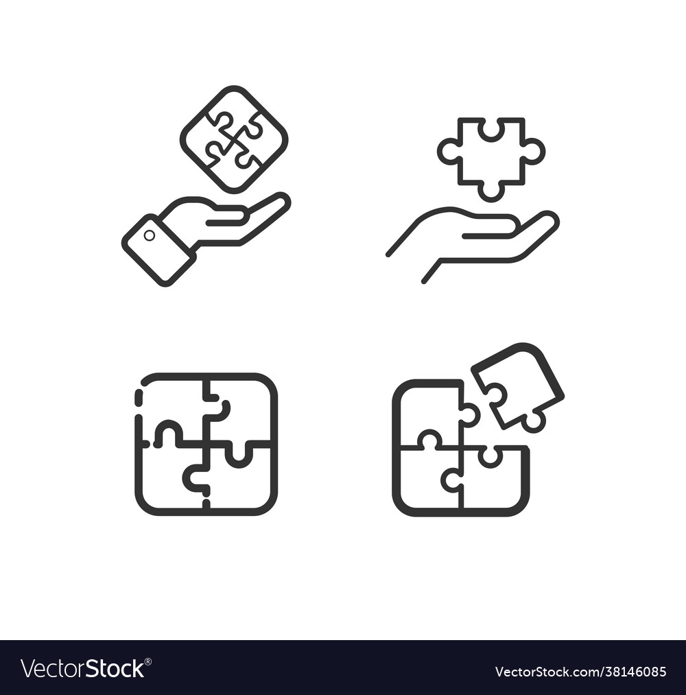 Puzzle Jigsaw Line Icon Set Royalty Free Vector Image