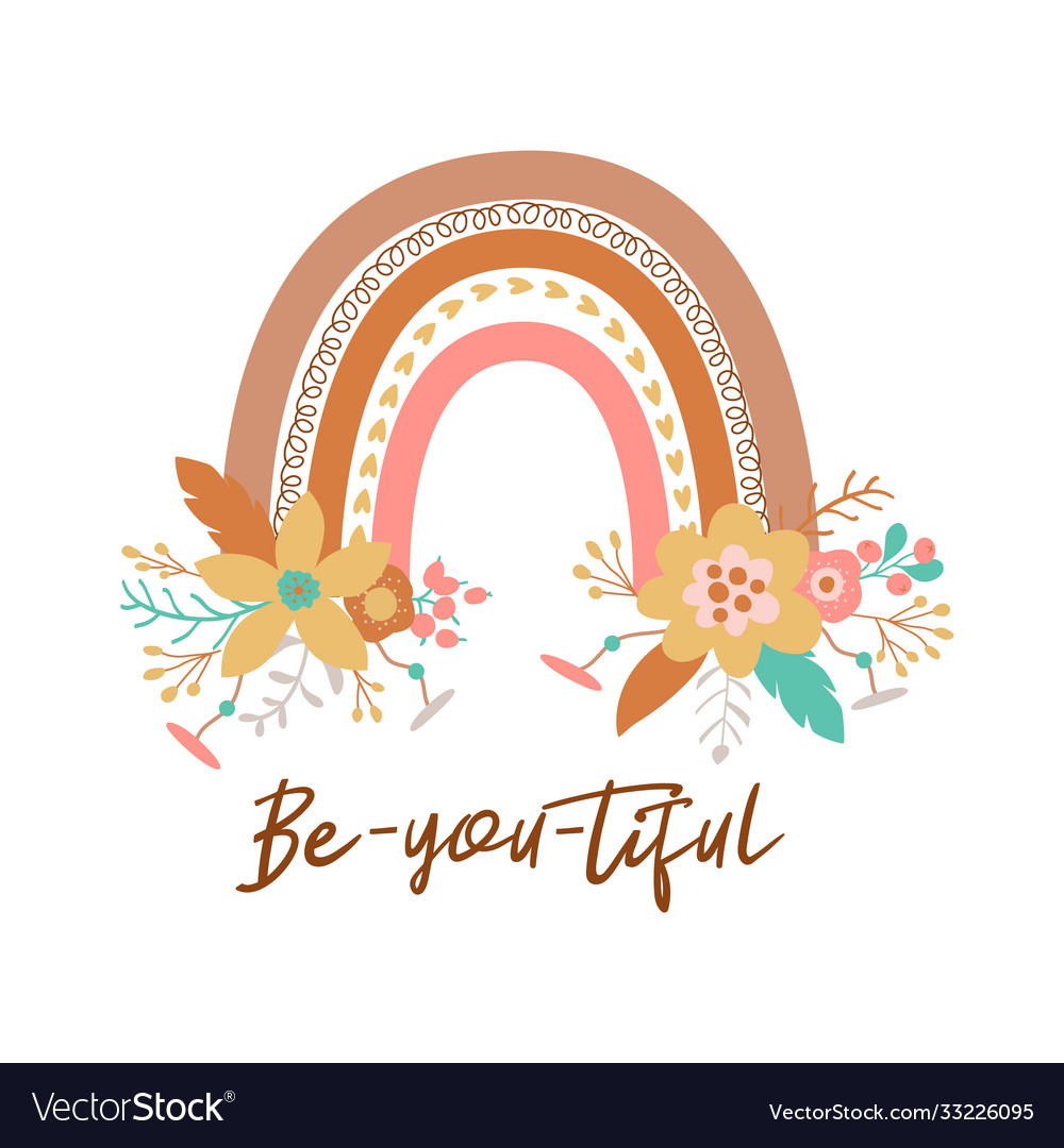 Floral Rainbow Tribal Boho Chic Rainbow Flowers Vector Image