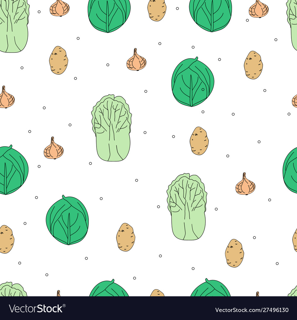 Seamless Pattern With Different Vegetables Bright Vector Image