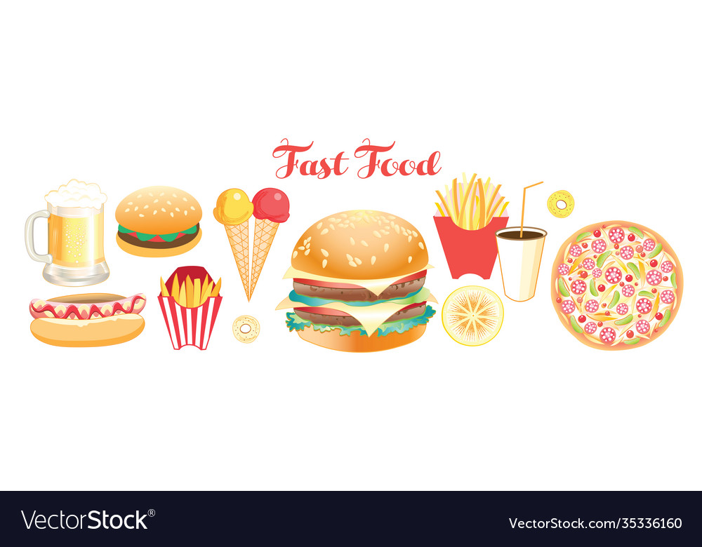 Set Lovely Fast Food Isolated On White Royalty Free Vector