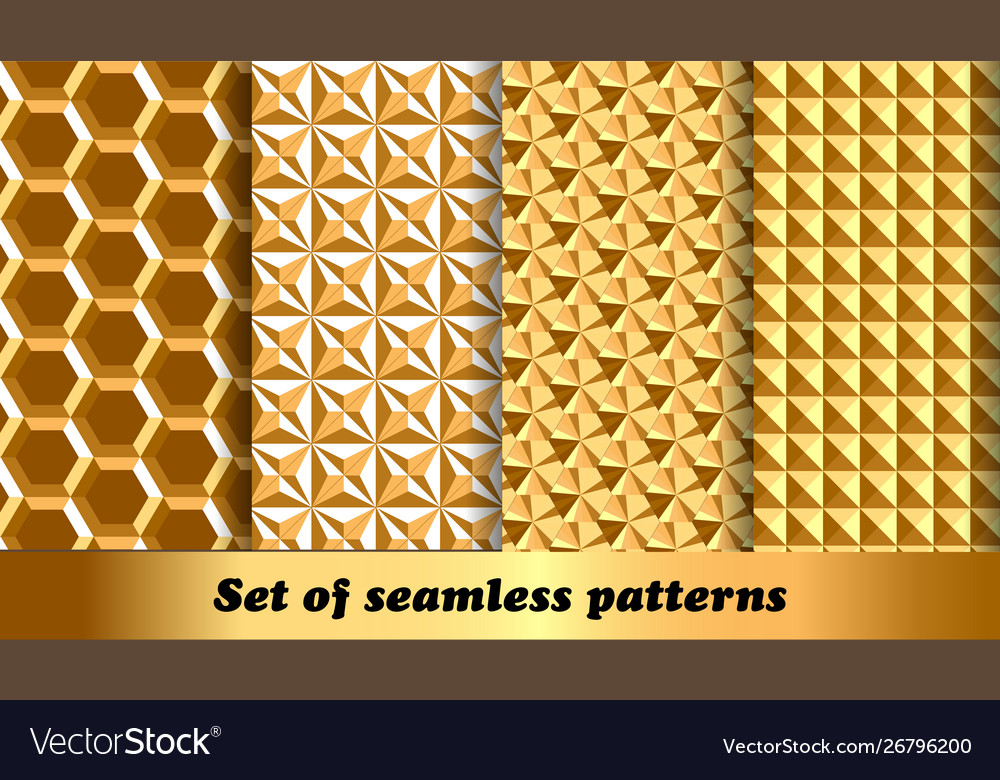 Set Golden Geometric Seamless Patterns Royalty Free Vector