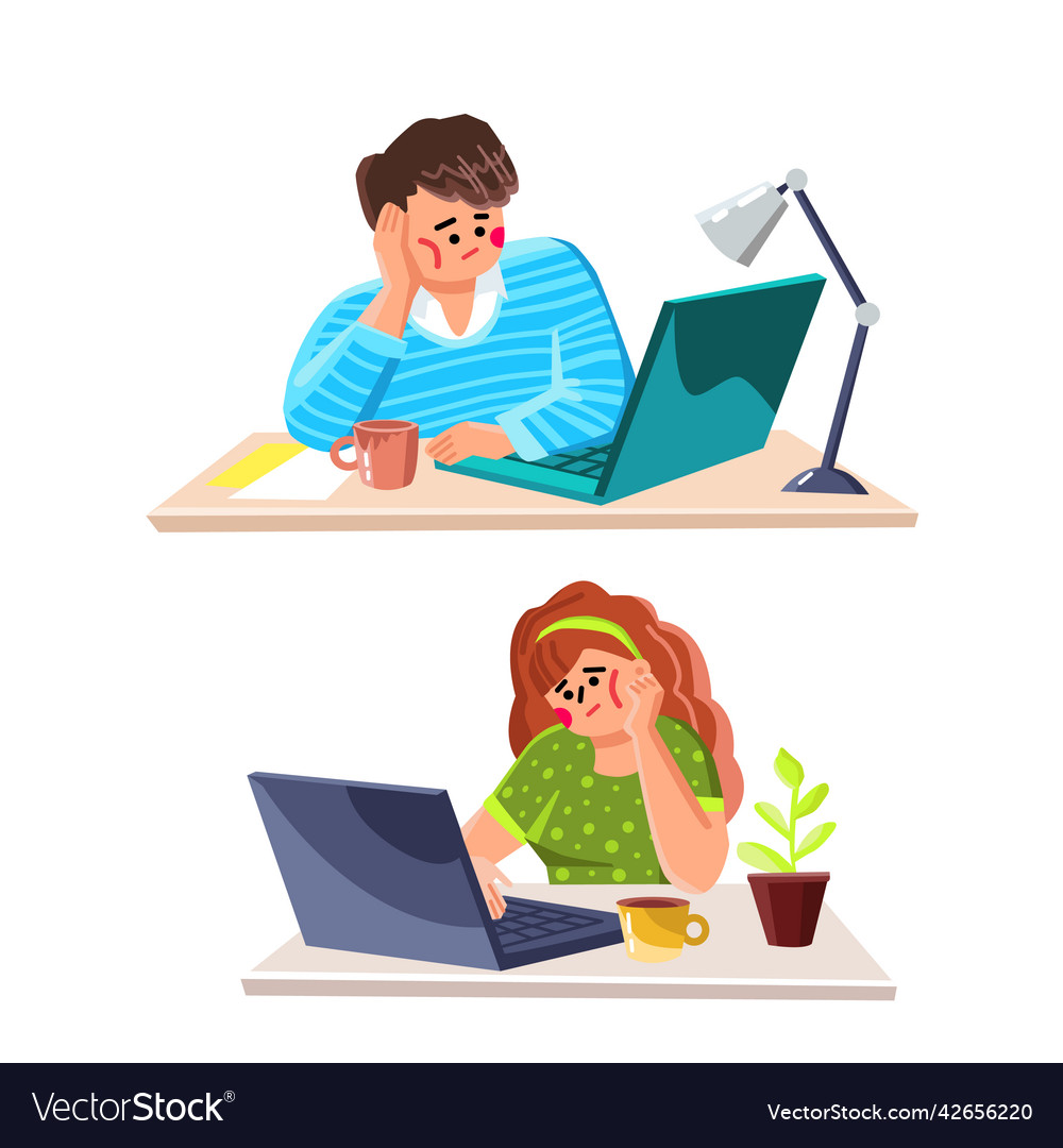 Lazy Man And Woman Working On Computer Royalty Free Vector