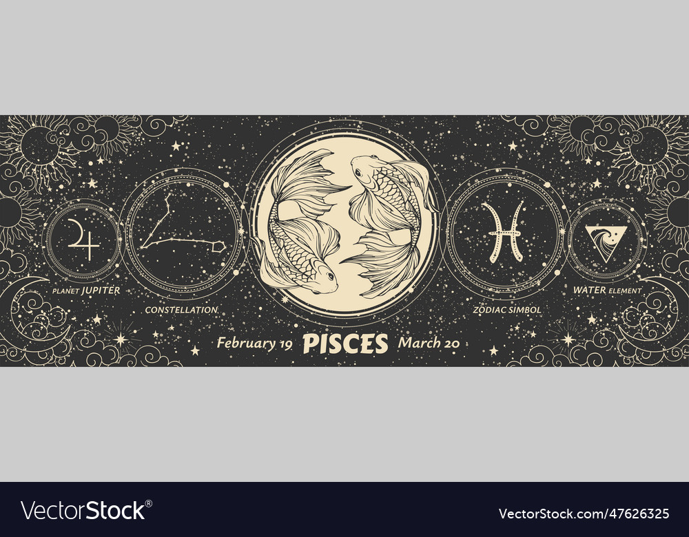 Pisces Zodiac Sign Graphic Modern Astrology Vector Image