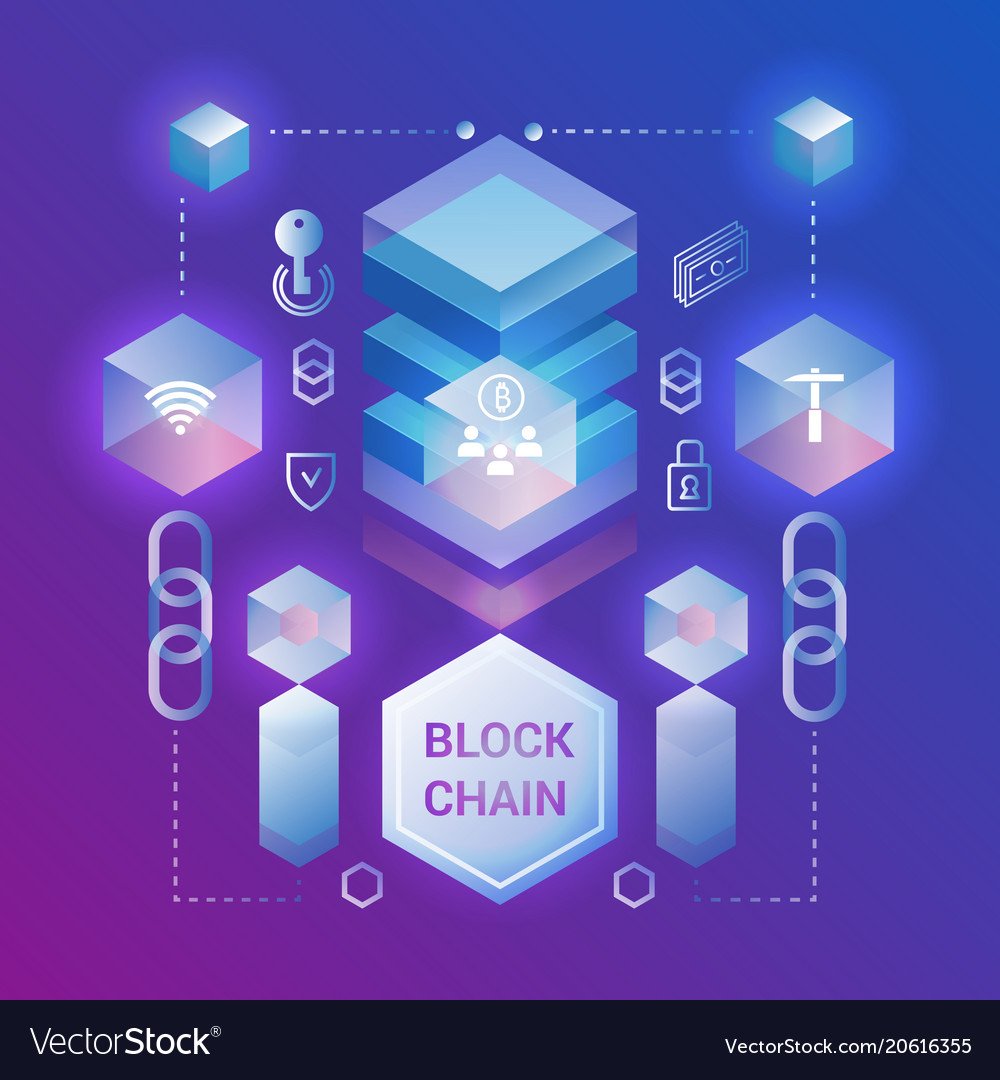 Cryptocurrency And Blockchain Isometric Concept Vector Image