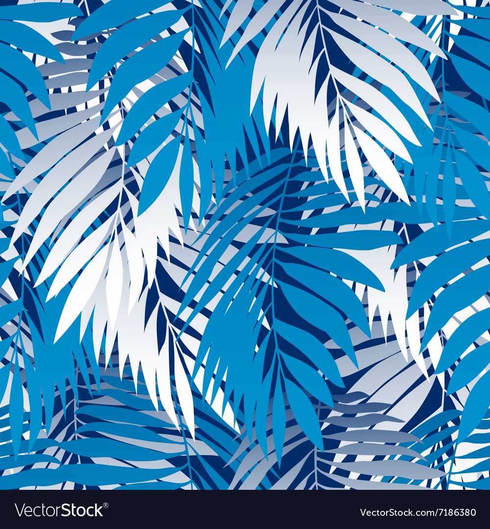 Blue Palm Leaves In A Seamless Pattern Royalty Free Vector