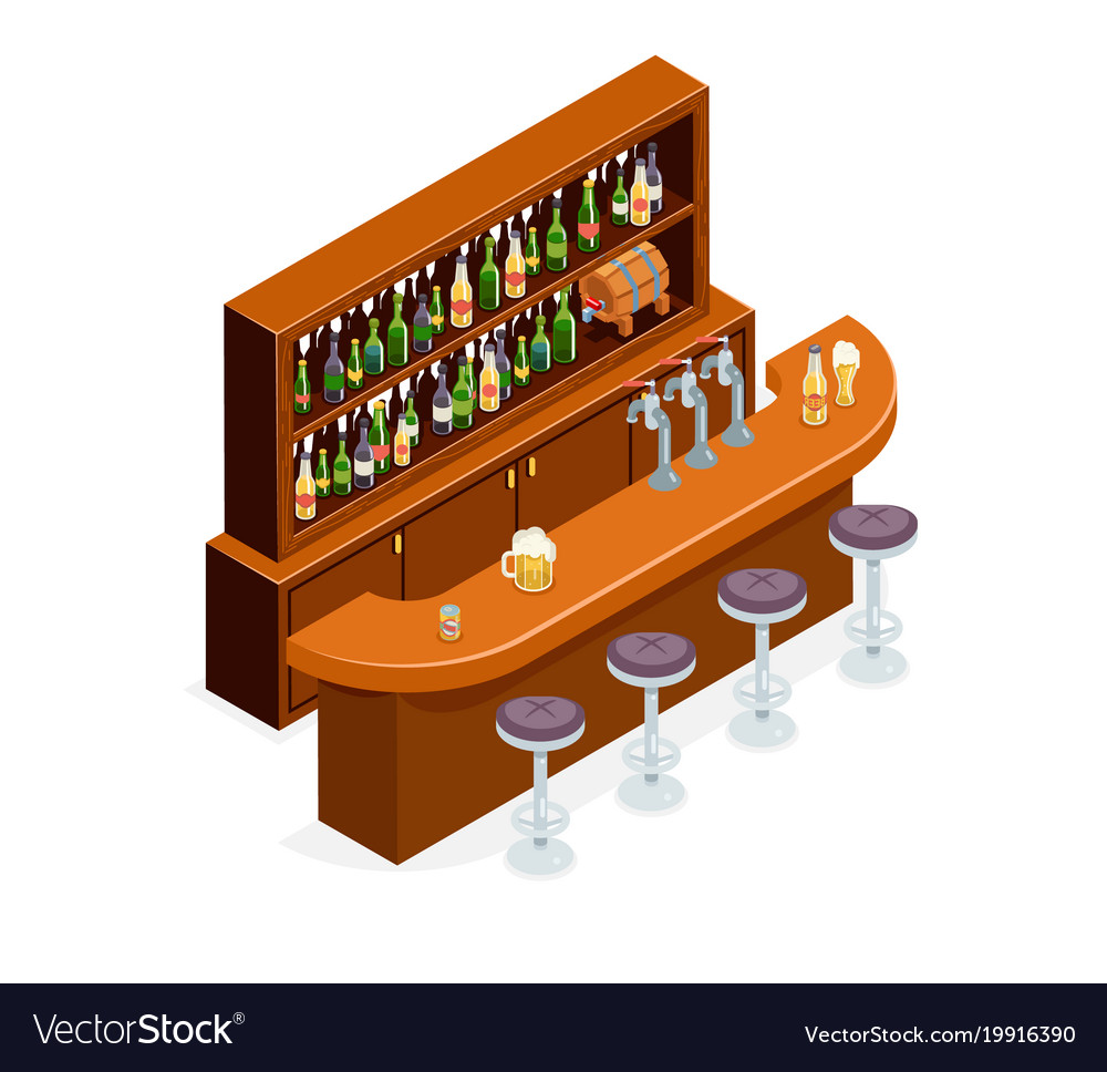 Isometric Pub Bar Restaurant Cafe Symbol Alcohol Vector Image