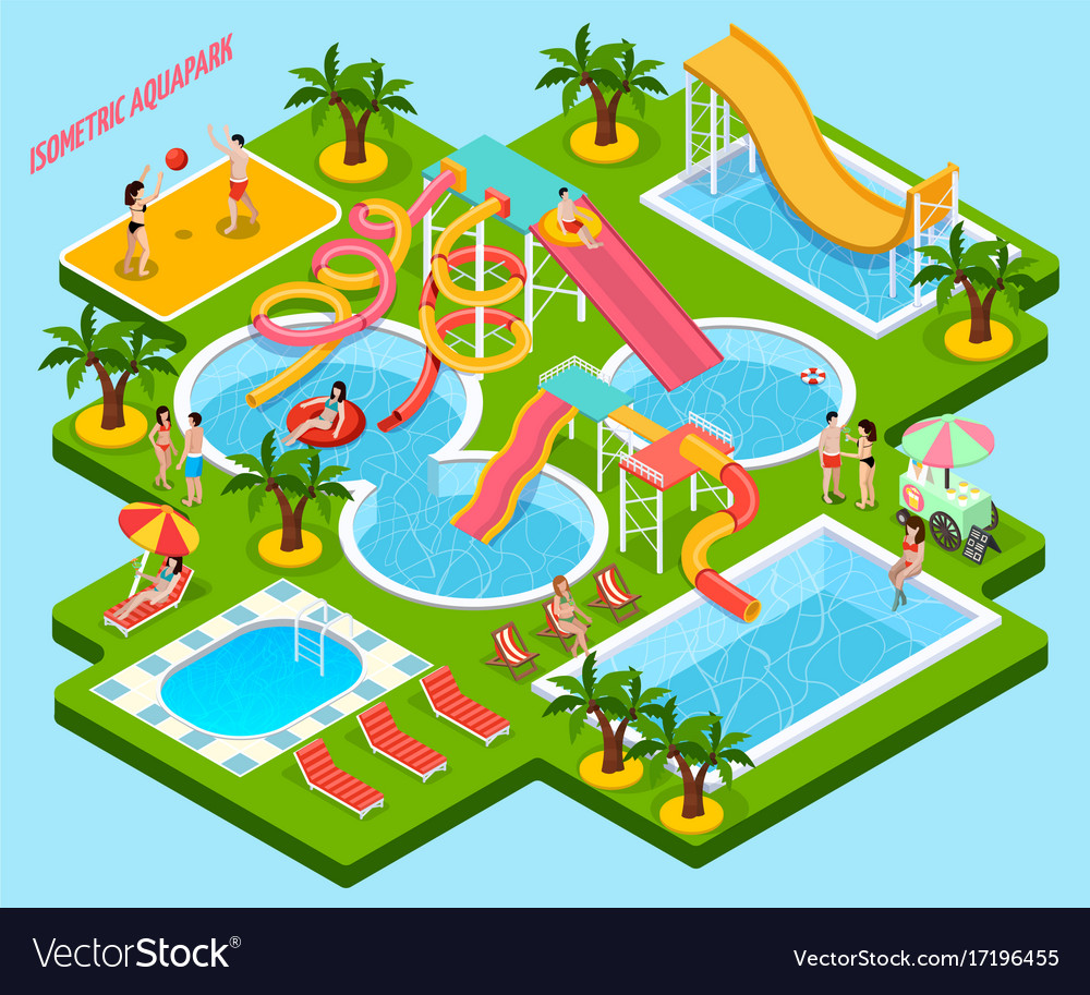 Water Park Aquapark Isometric Composition Vector Image