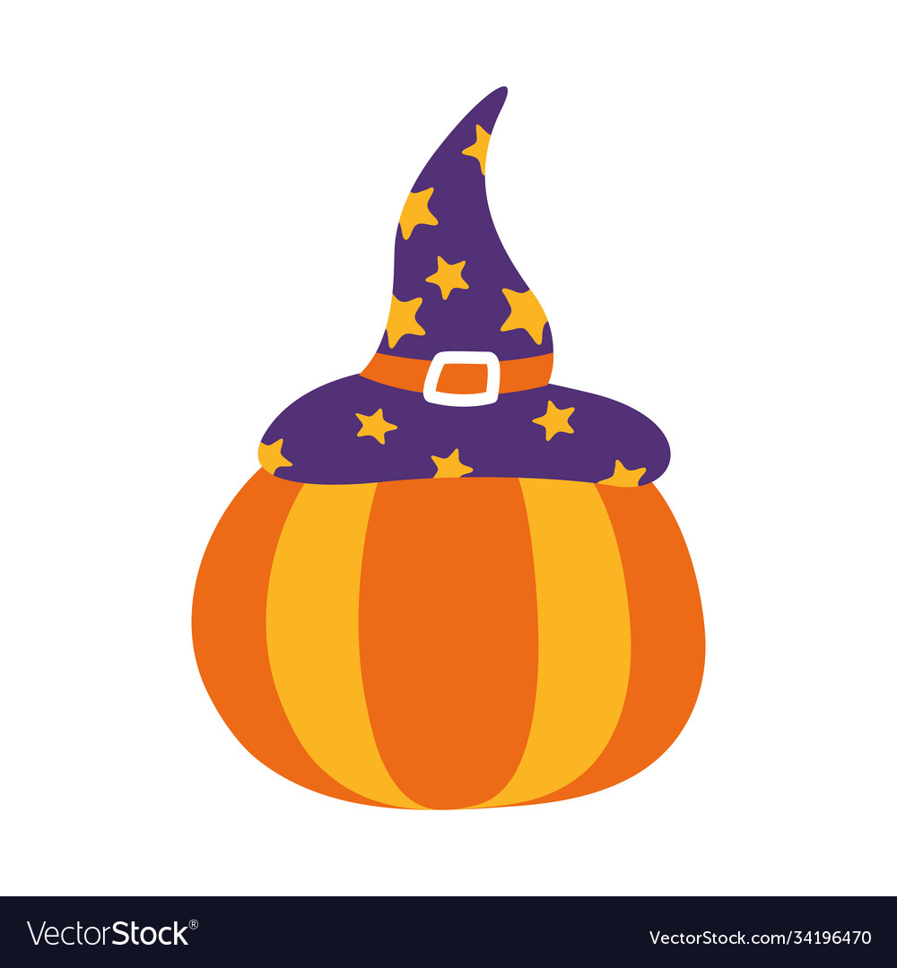 Halloween Pumpkin With Witch Hat Flat Style Icon Vector Image