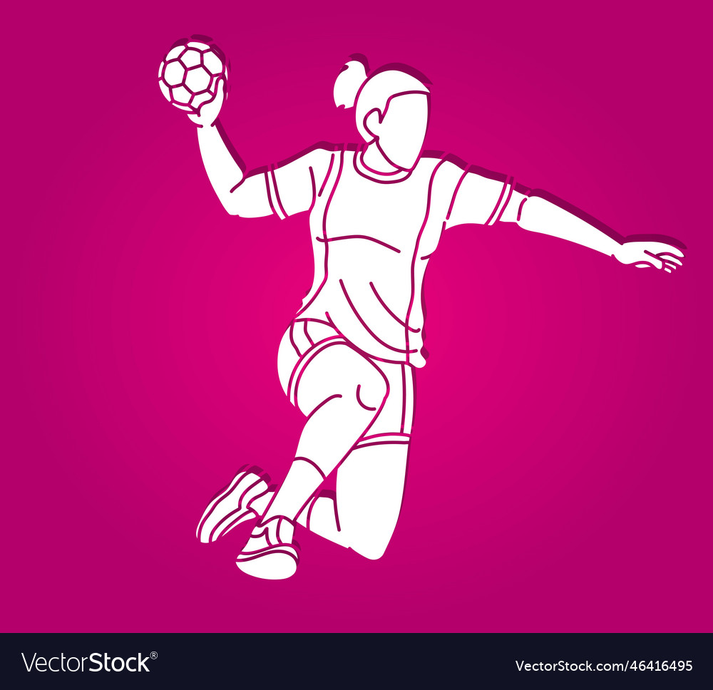 Handball Sport Woman Player Action Cartoon Graphic