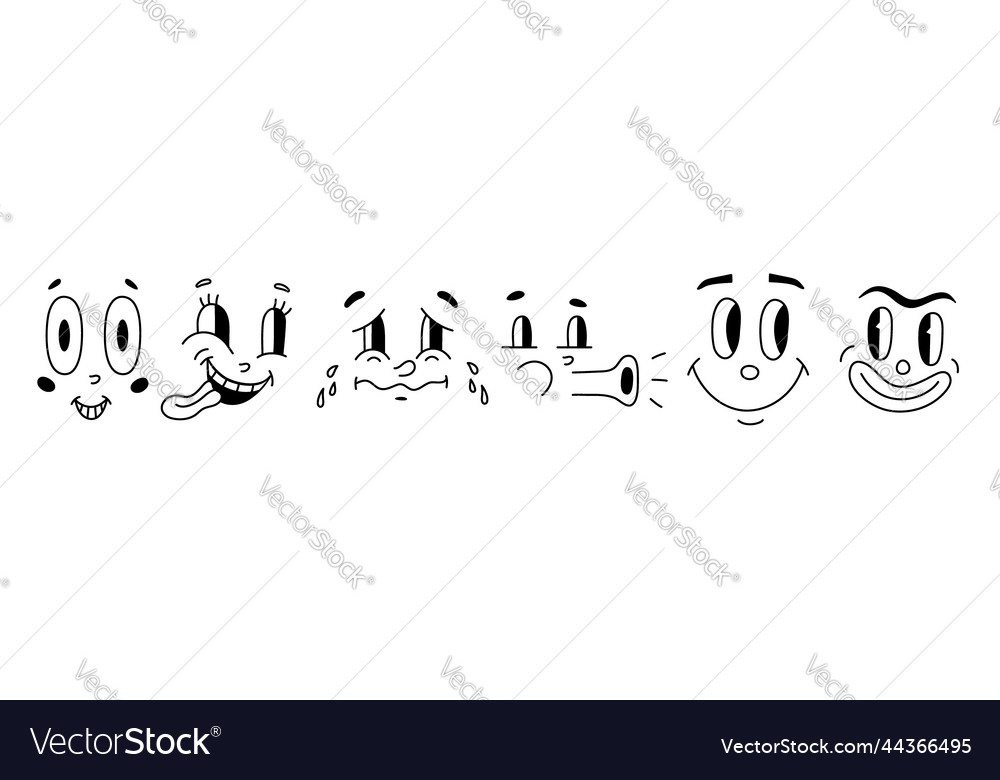 Retro 30s Characters Mascot Comic Faces Royalty Free Vector