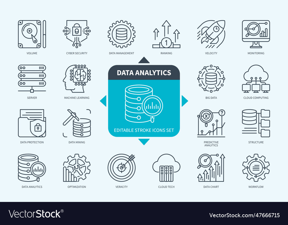 Data Analytics Icons Set With Description Vector Image