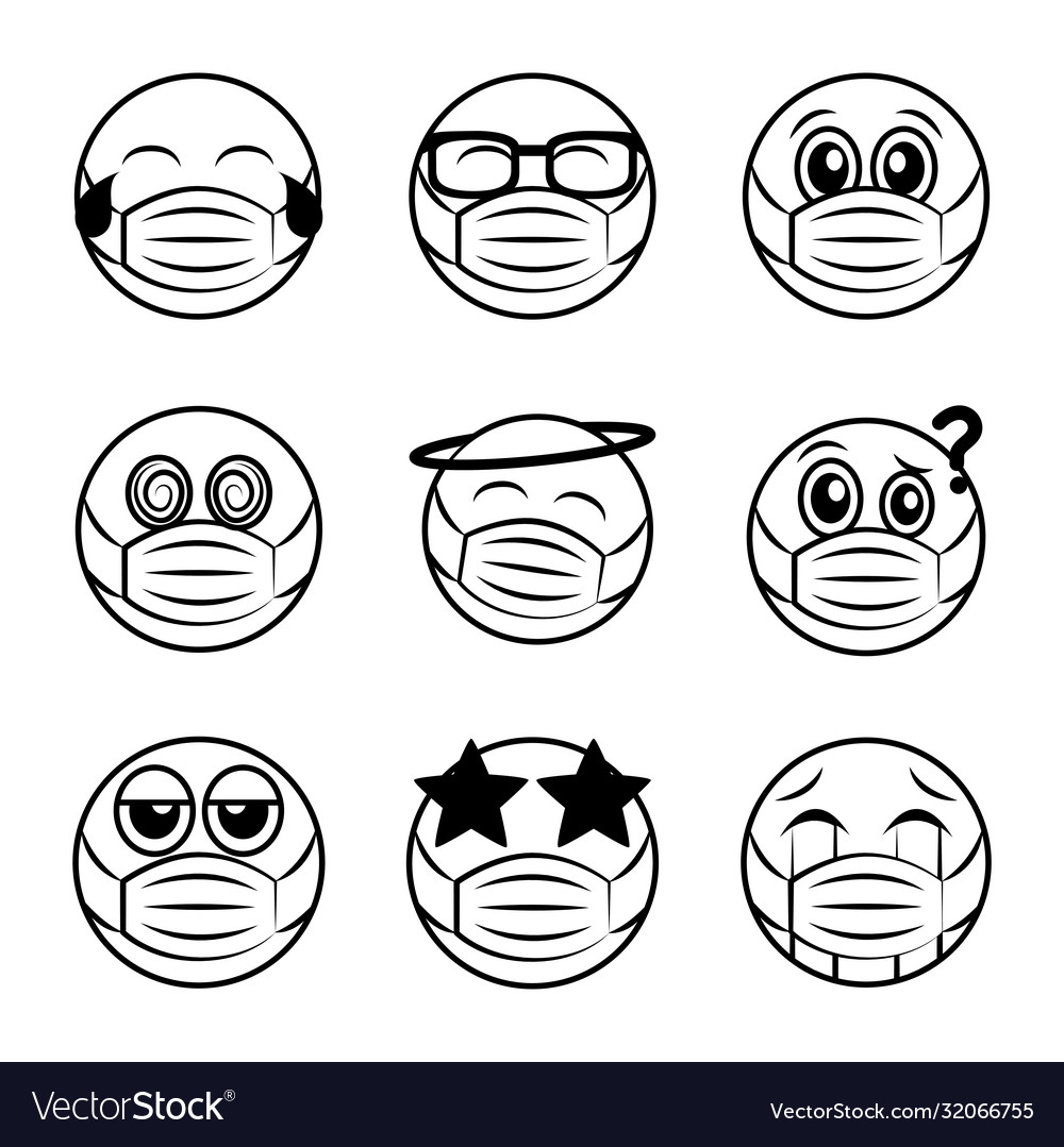 Emoticon With Medical Mask Coronavirus Covid 19 Vector Image