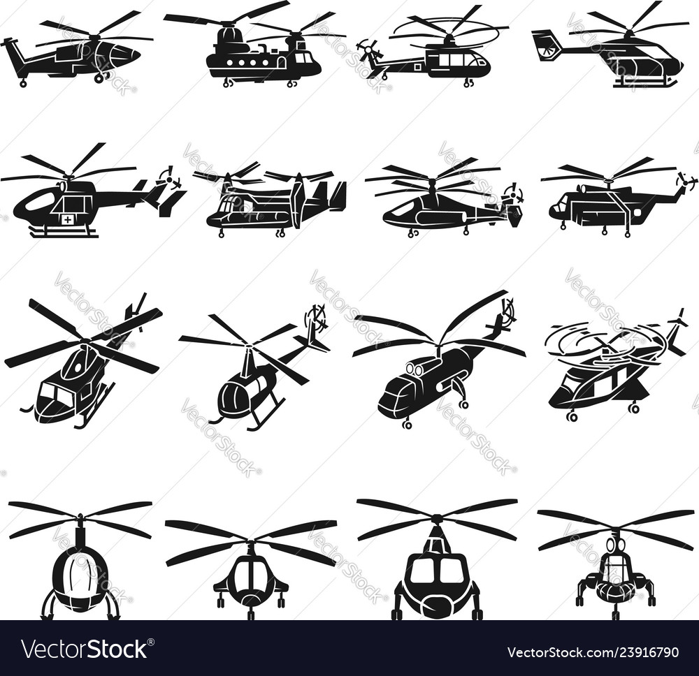 Helicopter Icons Set Simple Style Royalty Free Vector Image