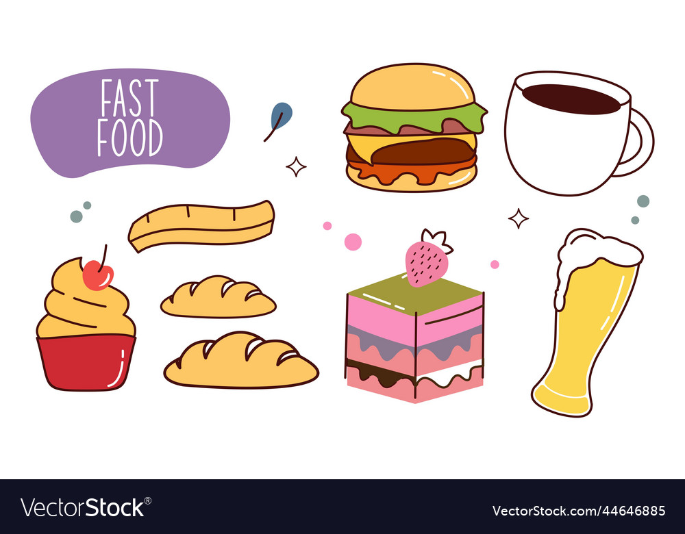 Fast Food Doodle Hand Drawn Line Art Style Object Vector Image