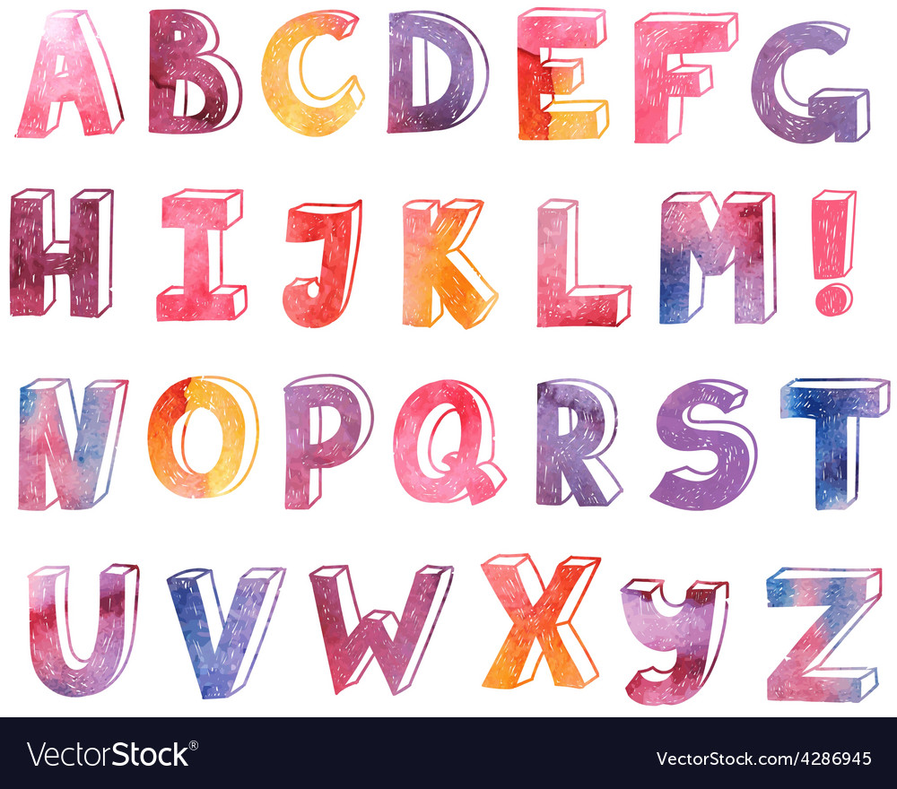 Colorful Watercolor Hand Drawn Alphabet Royalty Free Vector