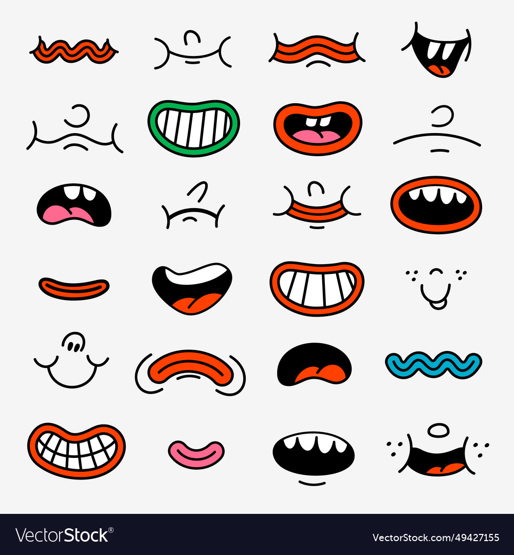 Retro Cartoon Funny Mouths Groovy Vintage S S Vector Image