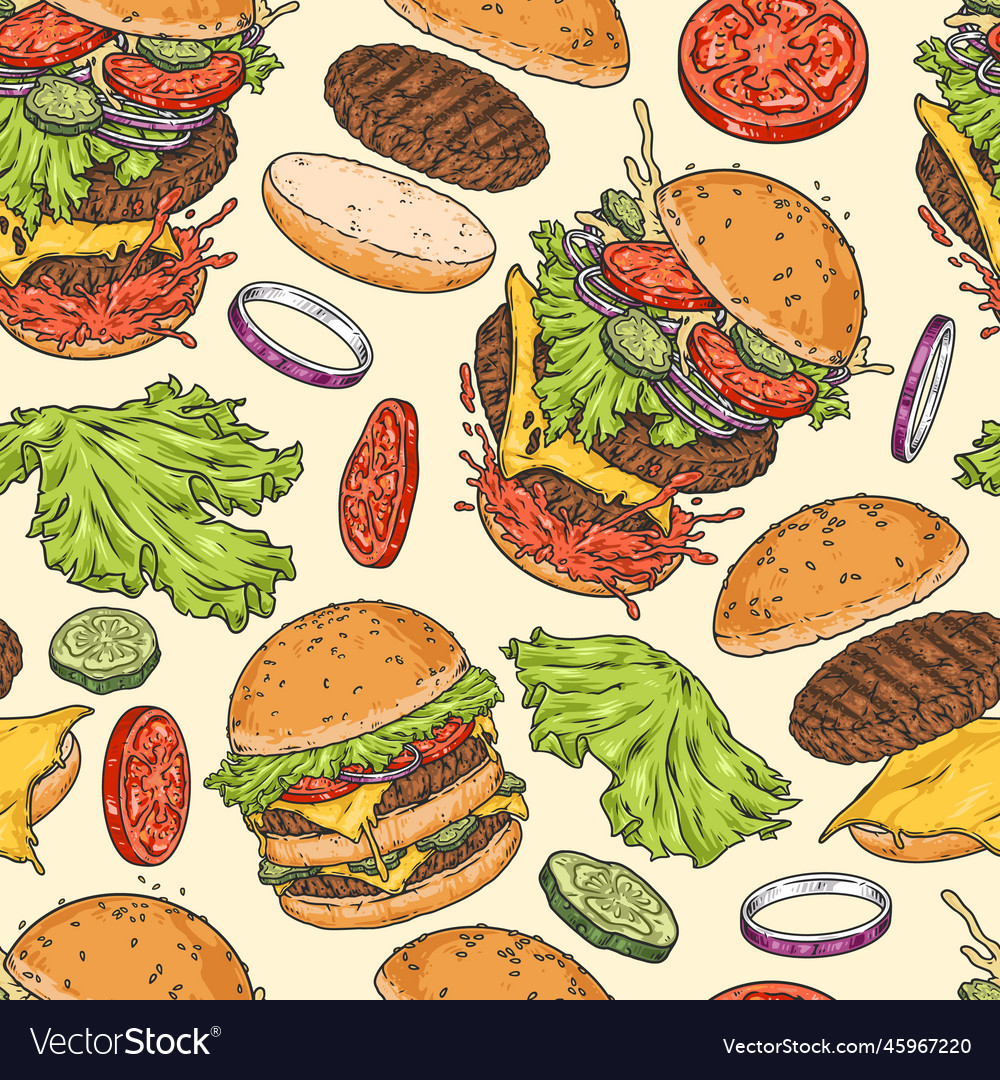 American Burgers Pattern Seamless Colorful Vector Image