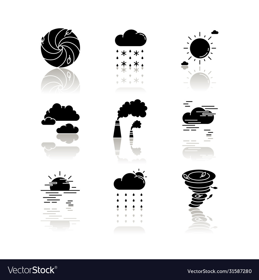 Meteorology Drop Shadow Black Glyph Icons Set Vector Image