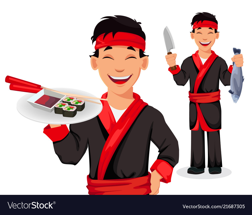 Japanese Chef Cooking Sushi Rolls Royalty Free Vector Image