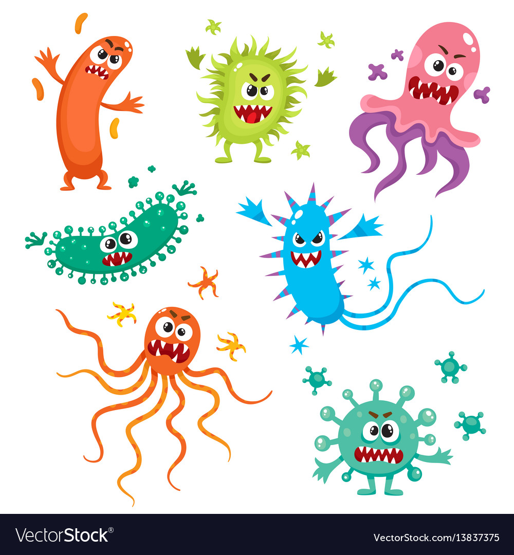 Ugly Virus Germ And Bacteria Characters With Vector Image