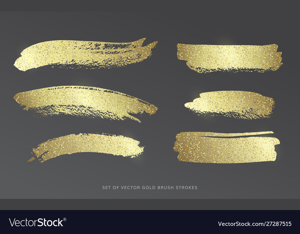 Set Gold Brush Strokes With Glitter Royalty Free Vector