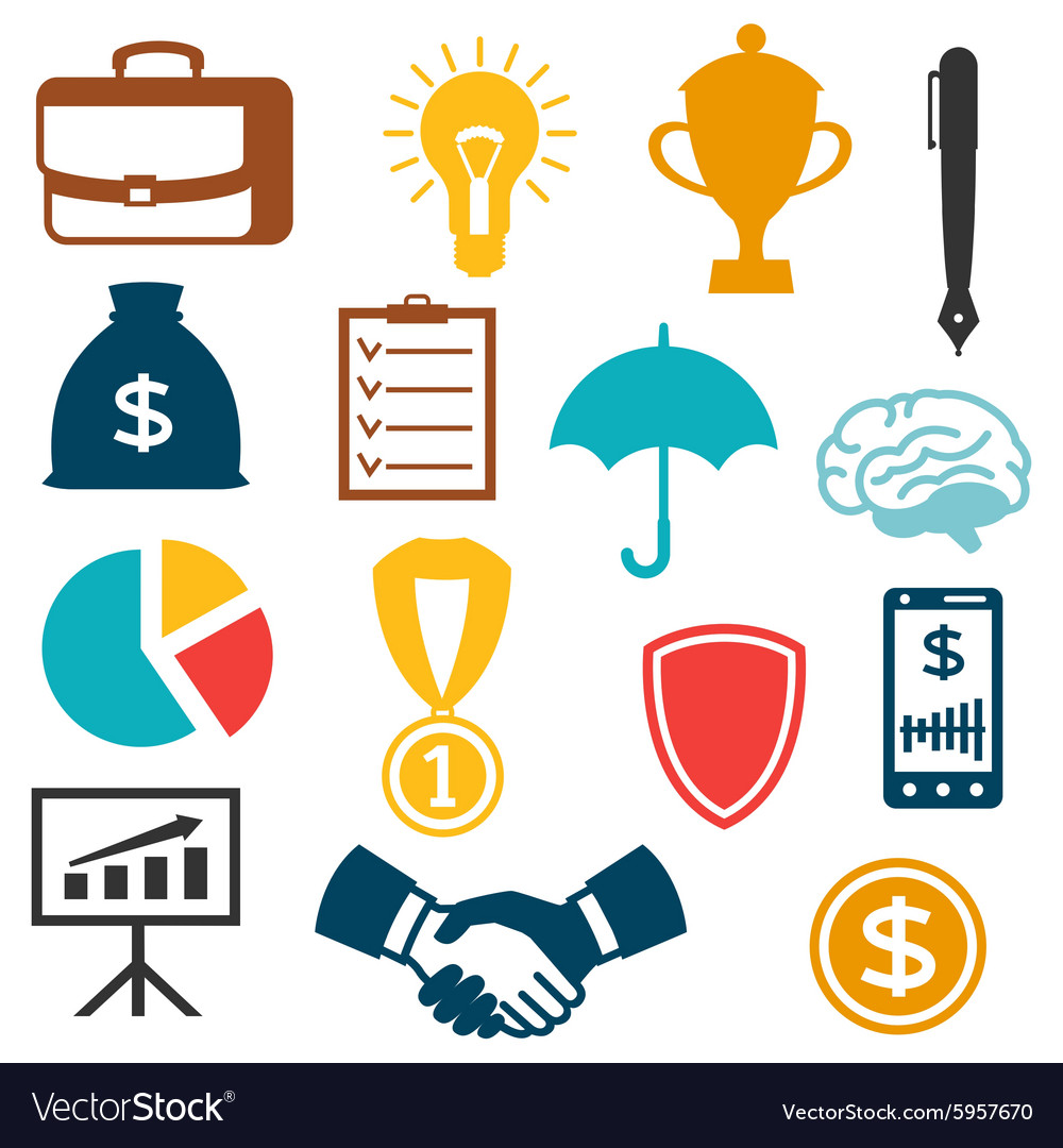 Set Of Business And Finance Flat Icons Royalty Free Vector