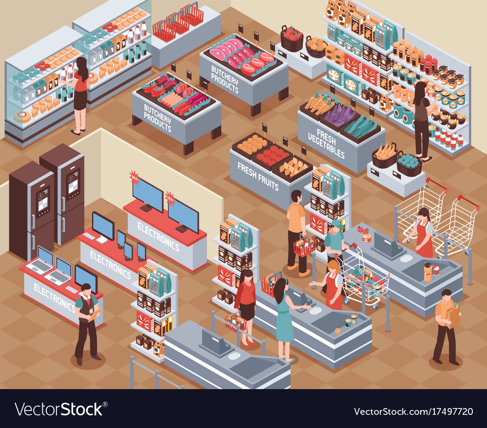 Supermarket Isometric Royalty Free Vector Image