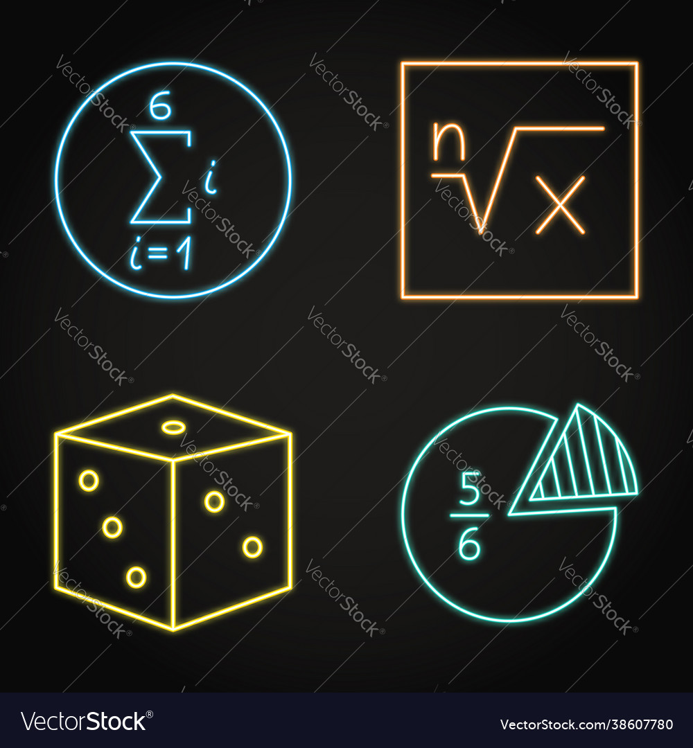 Neon Math Icons Set In Line Style Royalty Free Vector Image