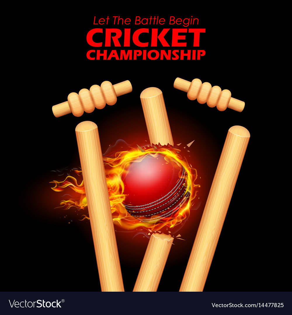 Fiery Ball Breaking The Stumps For Cricket Vector Image