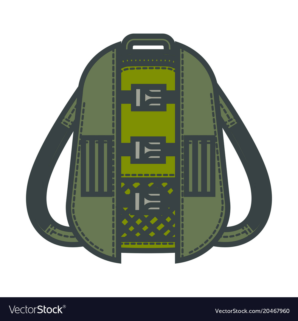 Khaki Backpack For Hiking With Clasps And Lot Vector Image