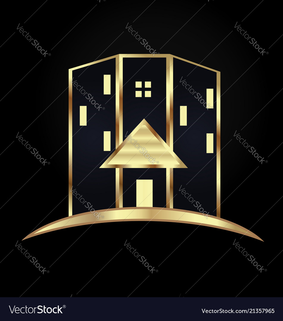 Gold Modern House Building Icon Royalty Free Vector Image