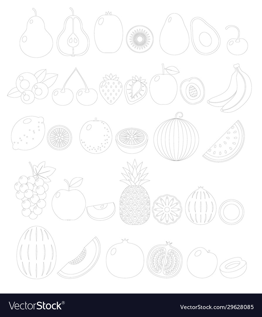 Fruit Line Icon Set Isolated Royalty Free Vector Image