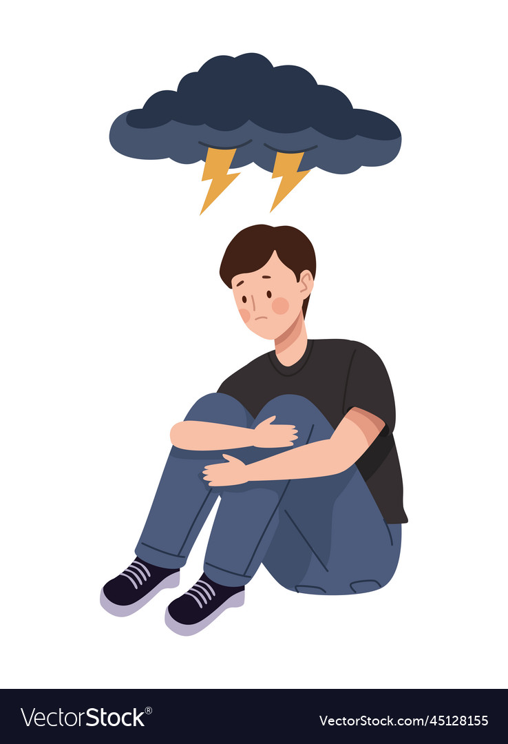 Man Suffering From Astraphobia Royalty Free Vector Image